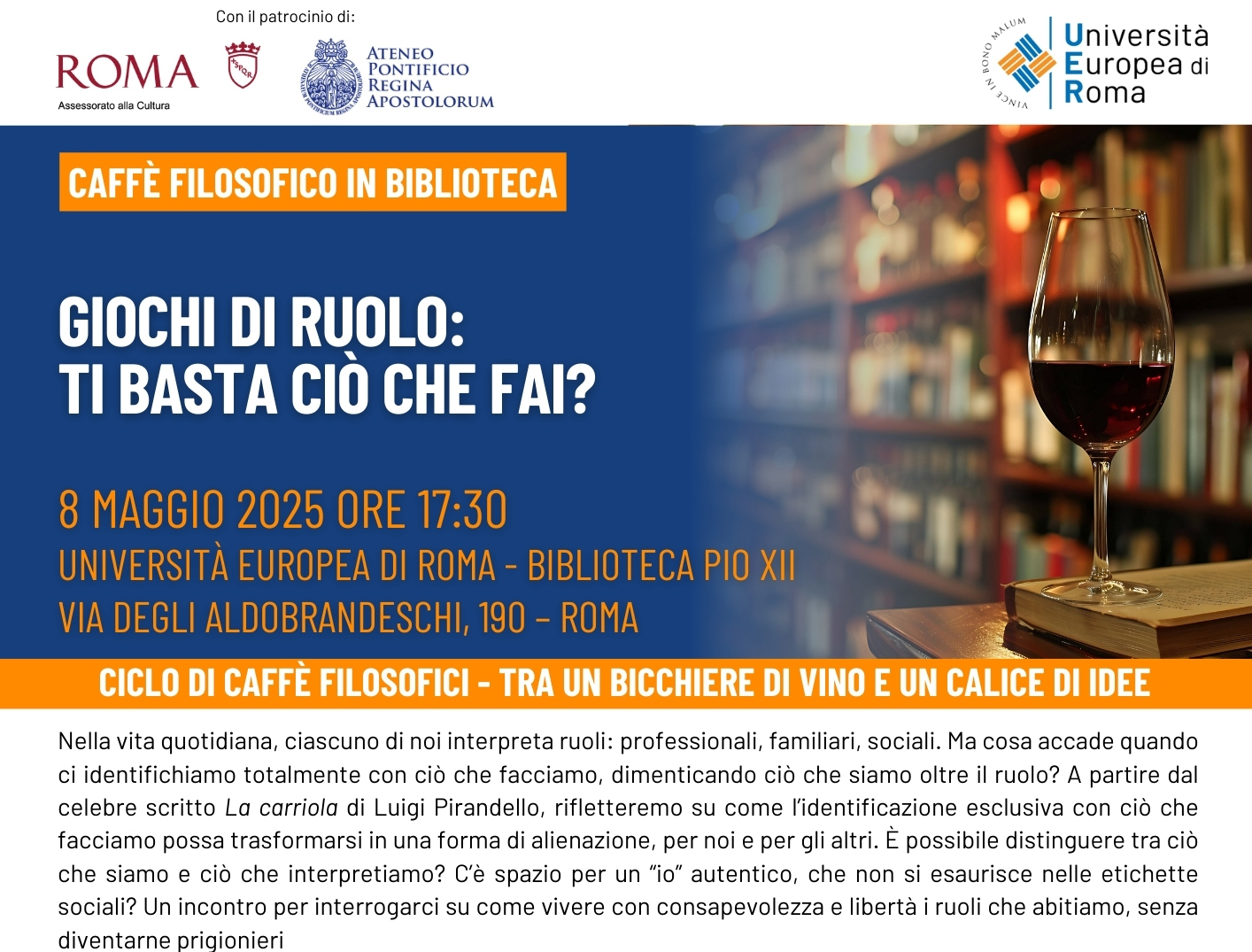 “Giochi di ruolo: ti basta ciò che fai?”. Caffè filosofico 8 maggio 2025